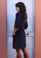 Cotton corduroy dress with 3/4 sleeve with detailed cuff