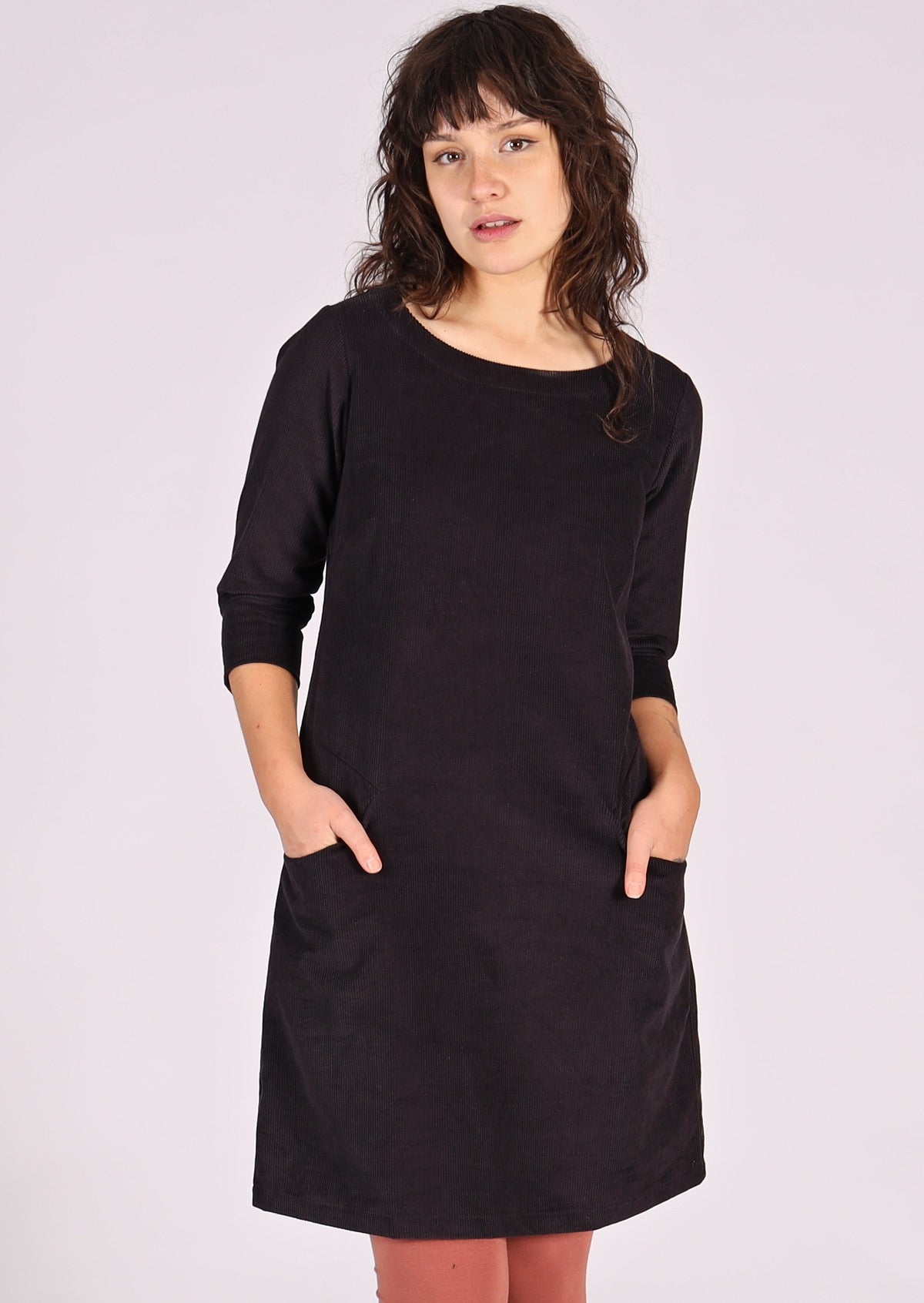 Dark grey cotton corduroy dress with pockets