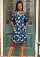 Wide neck 3/4 sleeve corduroy dress with pockets
