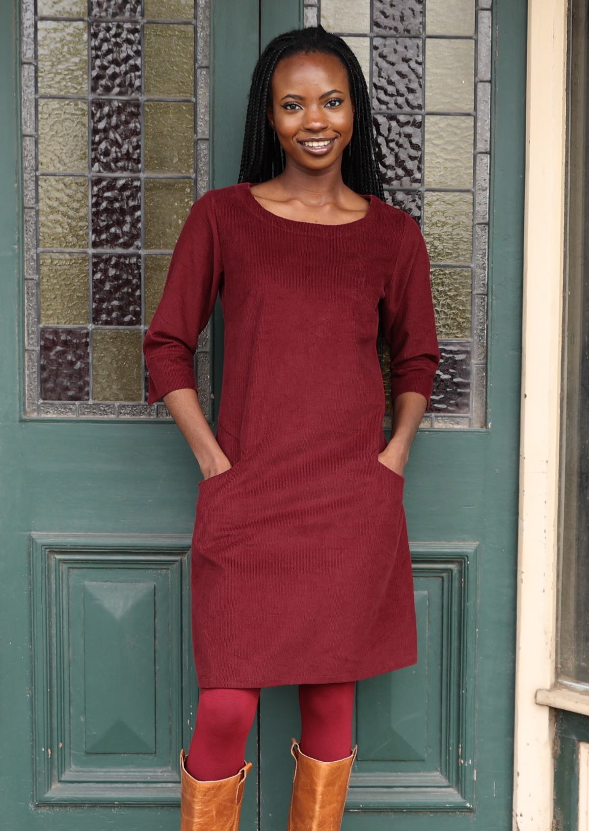 Cotton corduroy dress with pockets and side zip