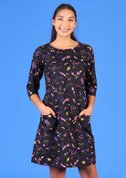Jamie Dress Astro 100% cotton space themed print 3/4 sleeve relaxed fit tunic with pockets | Karma East Australia
