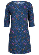 100% cotton floral dress with tailored cuffs on 3/4 sleeves. 