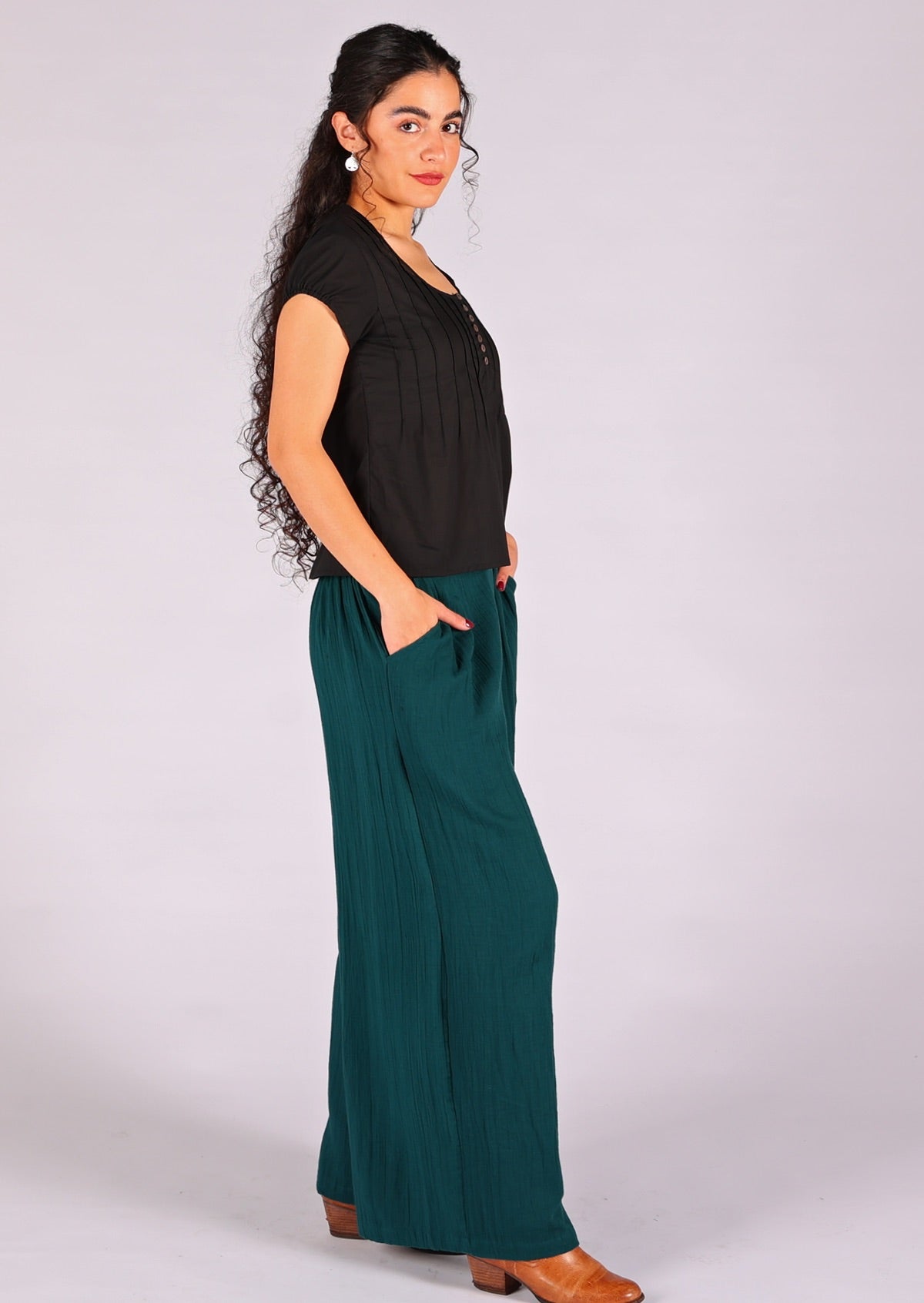 Wide leg cotton pants with pockets cheap