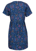 Loose fit cotton dress has a spit at the back and a button clasp. 