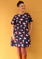Short Haired Model cotton dress above knee with hidden side pockets