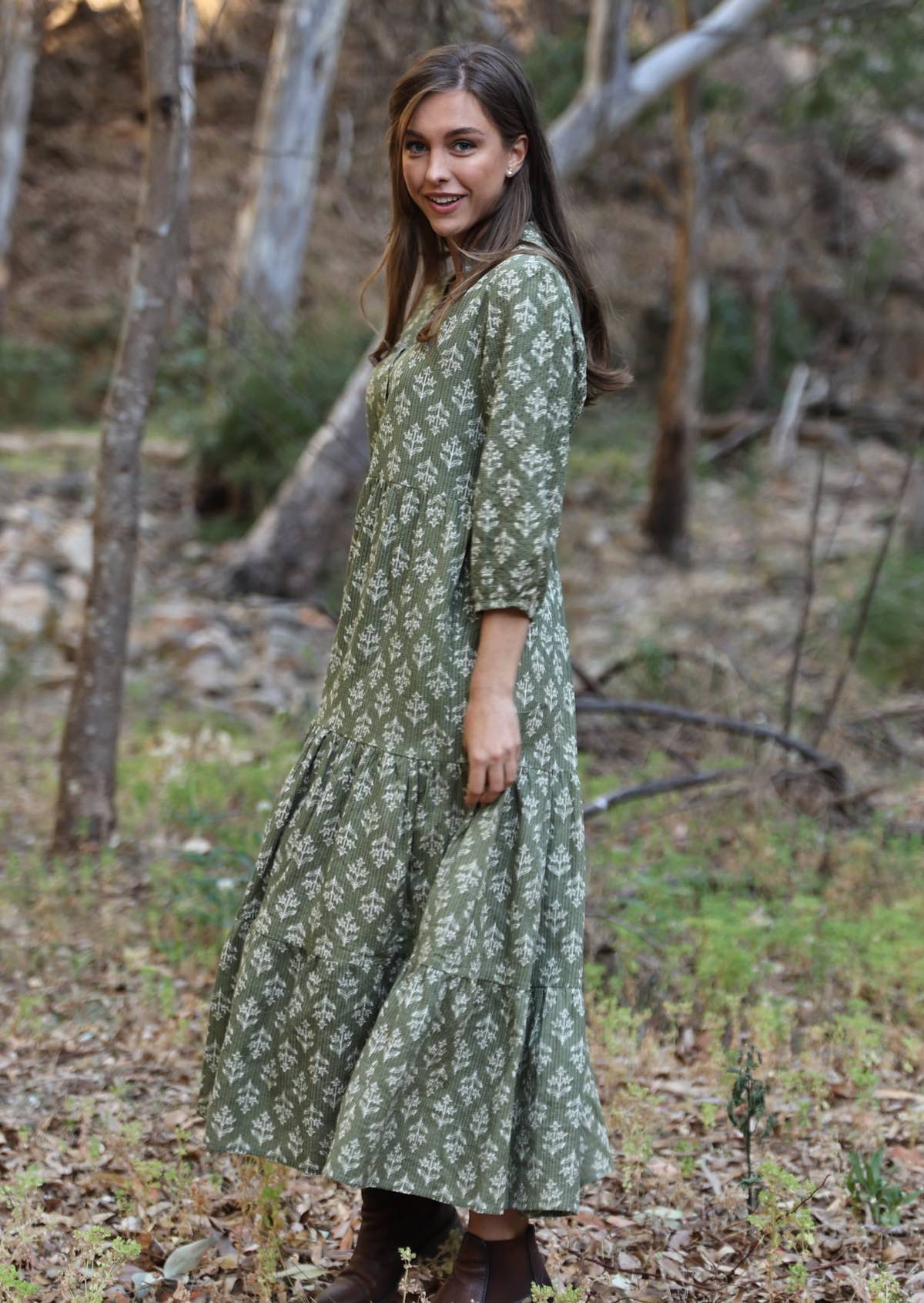 Glorious cotton boho maxi dress with 3/4 sleeves and pockets