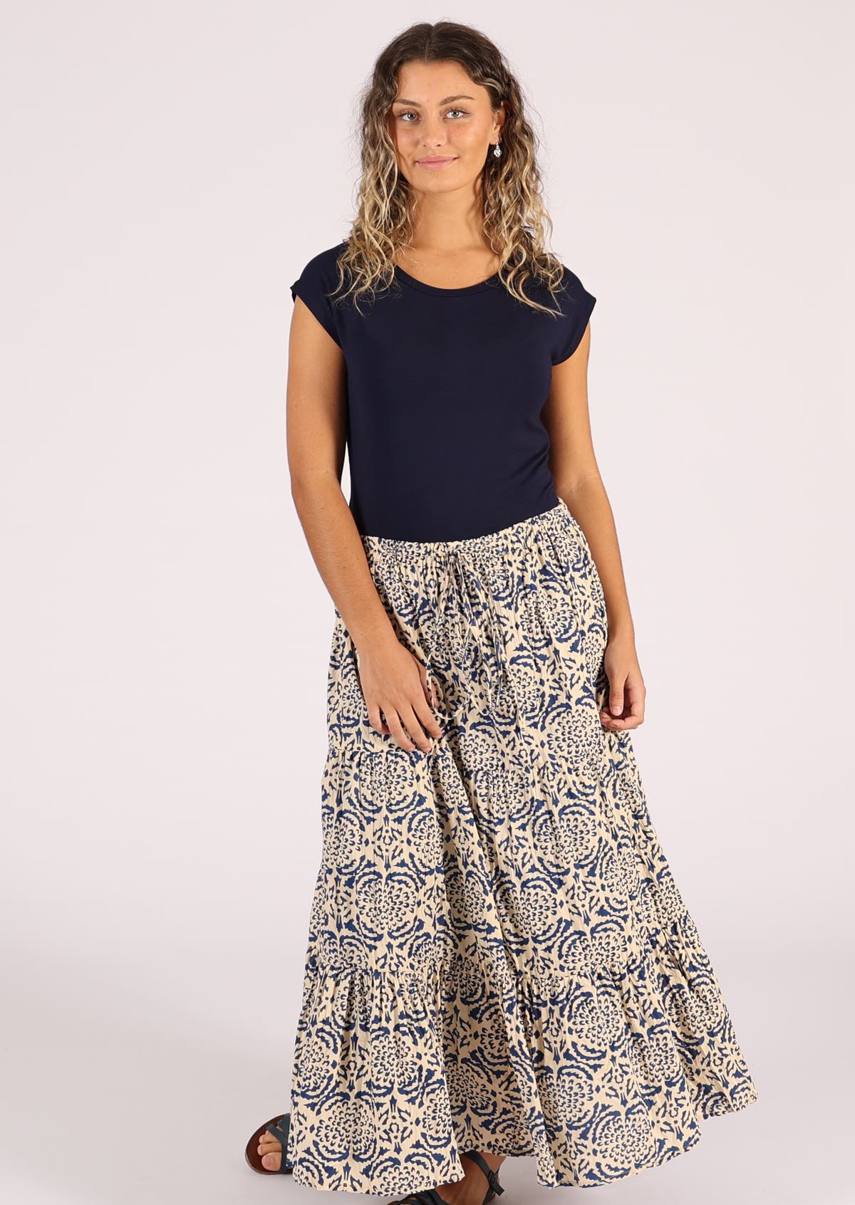 3 tiers of cotton form this gorgeous maxi skirt