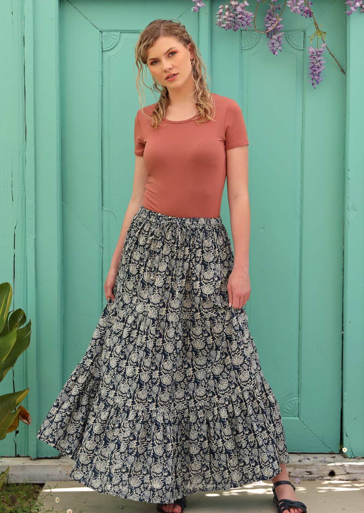 Details more than 206 blue floral maxi skirt latest