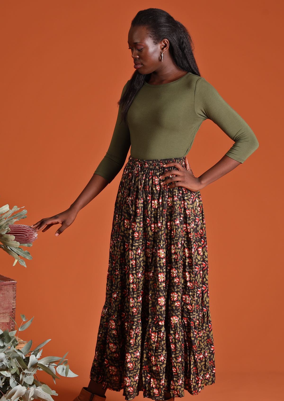 Red cotton maxi skirt Outlet