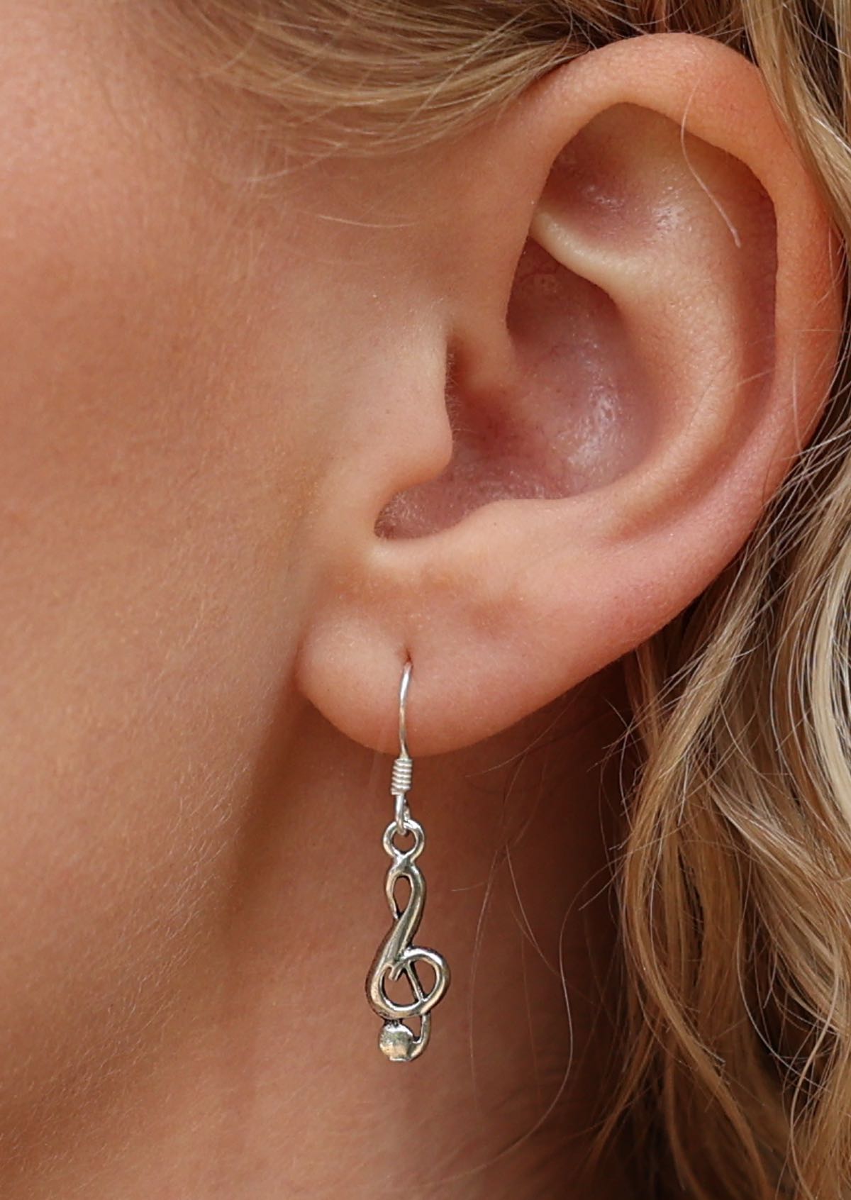 Treble clef sterling silver hook earrings