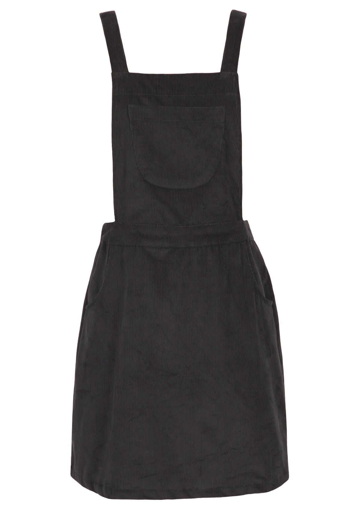 Grey pinafore is 100% cotton, with a pocket in the bib. 