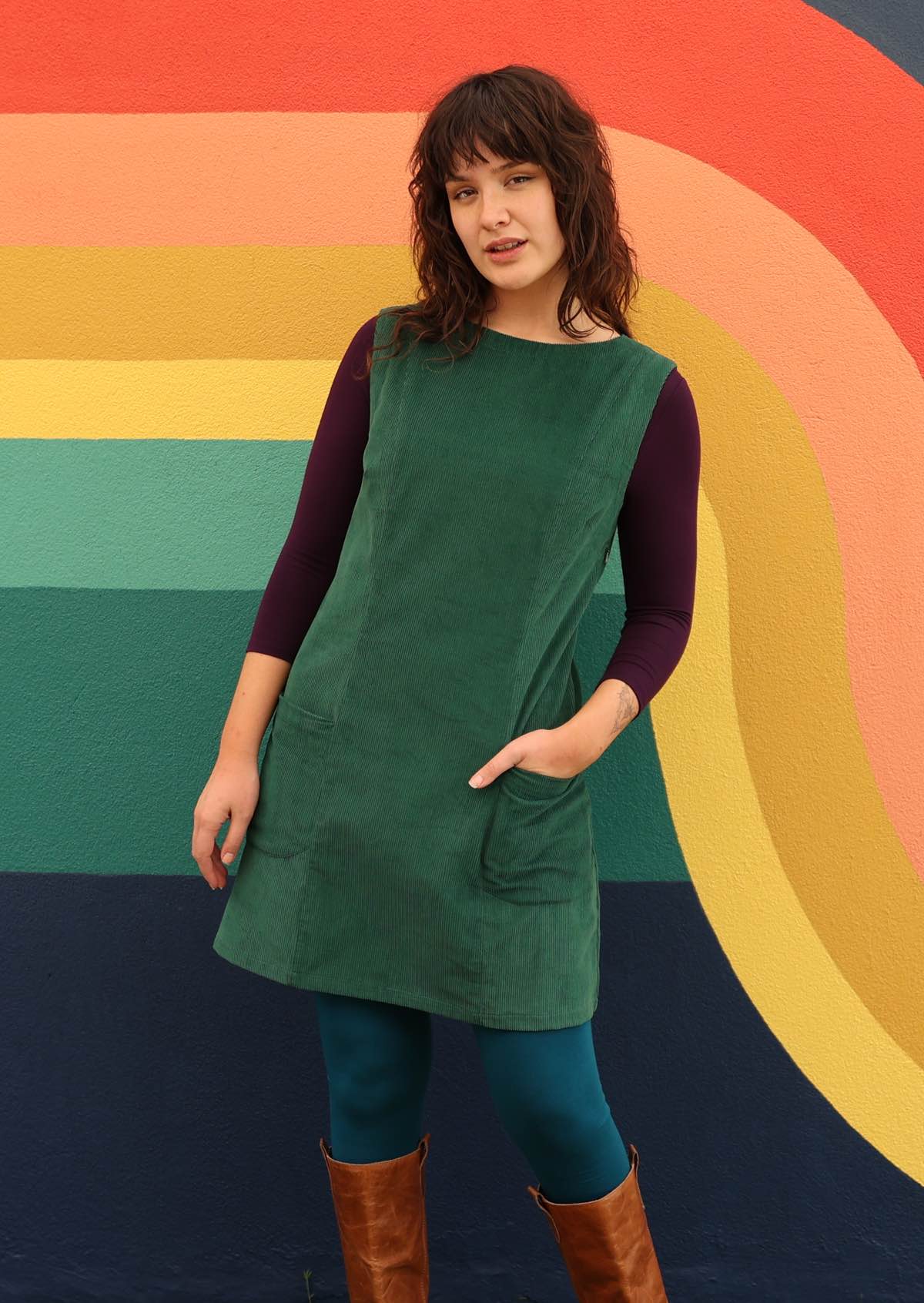 Cotton corduroy tunic looks great layered over leggings and top