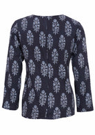back view of navy blue cotton long sleeve blouse