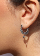 sterling silver intricate small hoop earring with wire clasp
