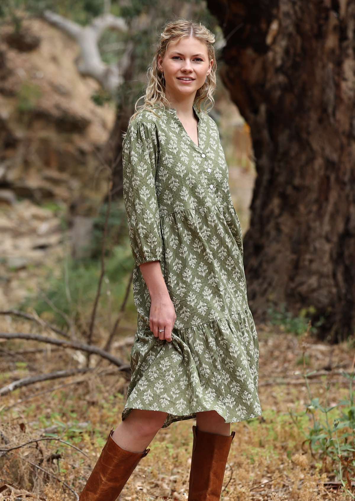 Lightweight cotton boho dress can be worn loose or belted for a defined waist
