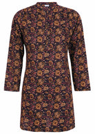 100% cotton long sleeve shirt style tunic with mandarin collar and buttons.
