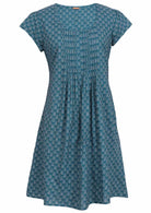White pendant print on blue base cotton lined dress
