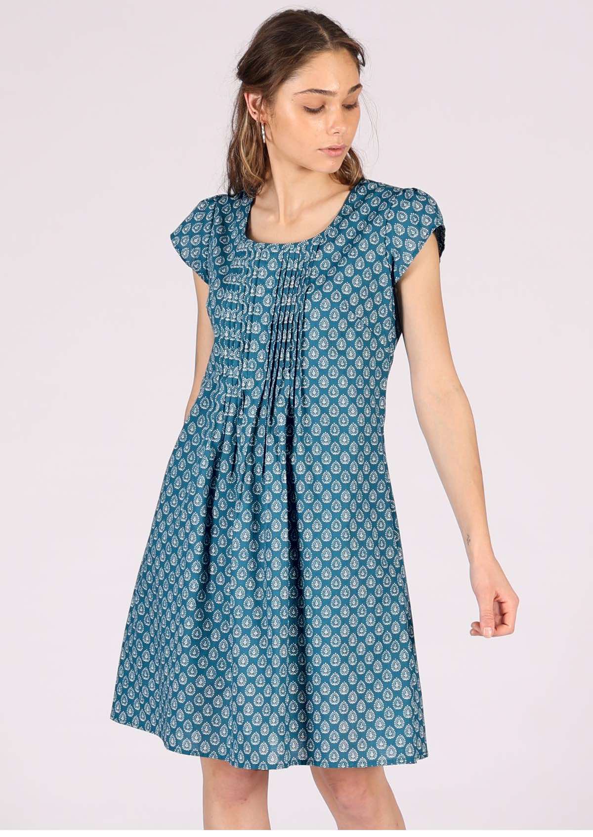 Cotton dress with lining and cap sleeves