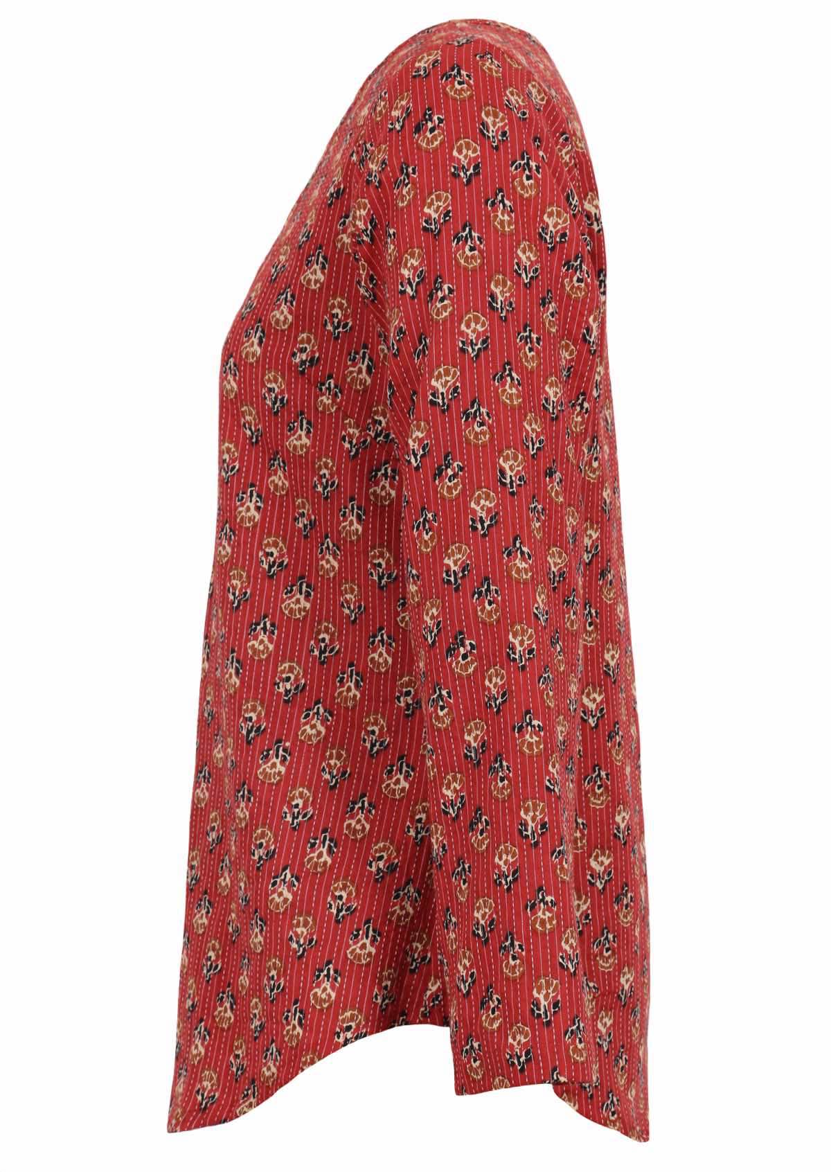 Deep red base with flowers and kantha stitches cotton