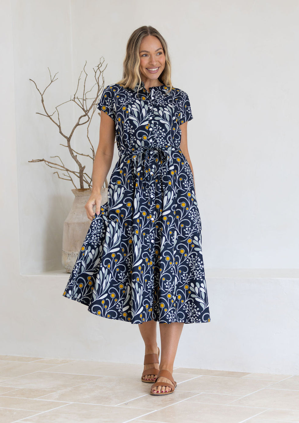 Studio Short Sleeve Cotton Dress in Western Dream