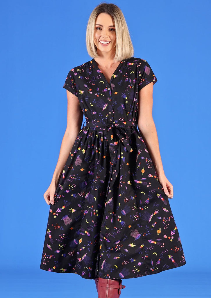 convertible collar cotton button through dress
