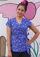 Cap sleeve V-neck cotton wrap top