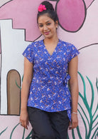 Generous length cotton wrap top with side tie