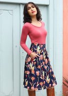 Cotton floral print skirt with side zip and pockets