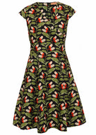 Green and black print cotton Alice Dress Oak mannequin front pic