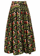 Cora Skirt Oak green and black print cotton mannequin front pic