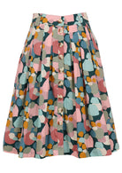 Pastel print button through skirt with box pleats and belt loops