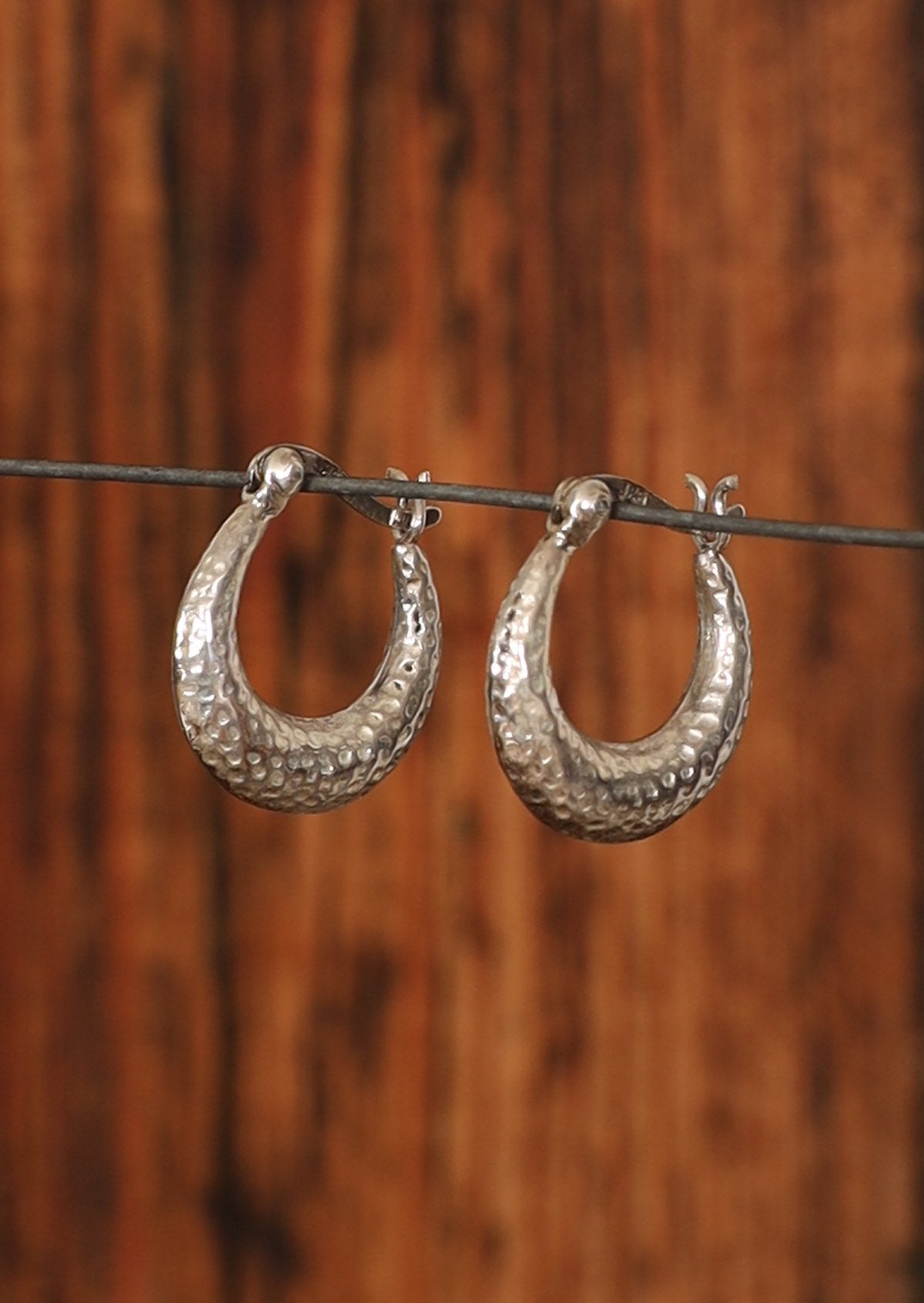 sterling silver thick hoop earrings dented silver Australia