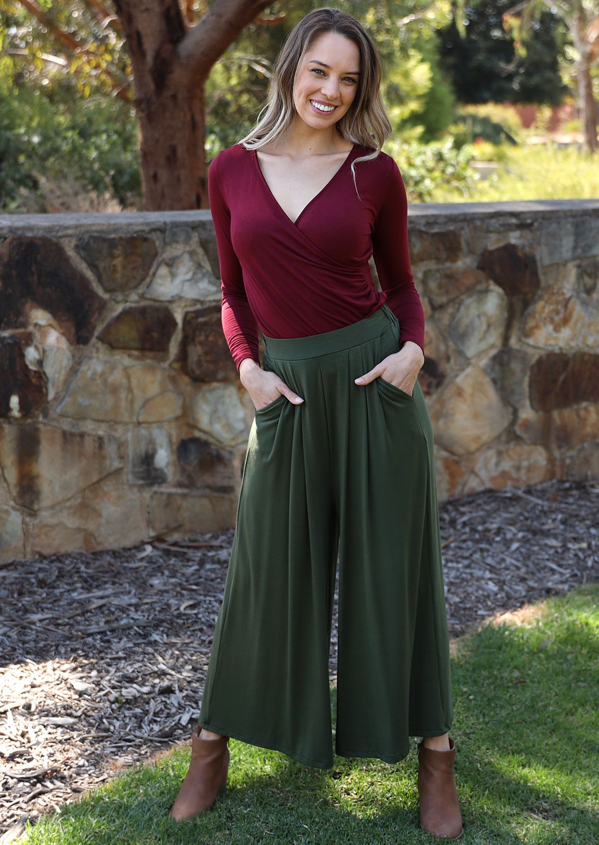 Charcoal Grey Fold Over Waist Wide Leg Pants