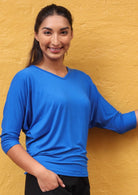 v-neck long sleeve women's top blue