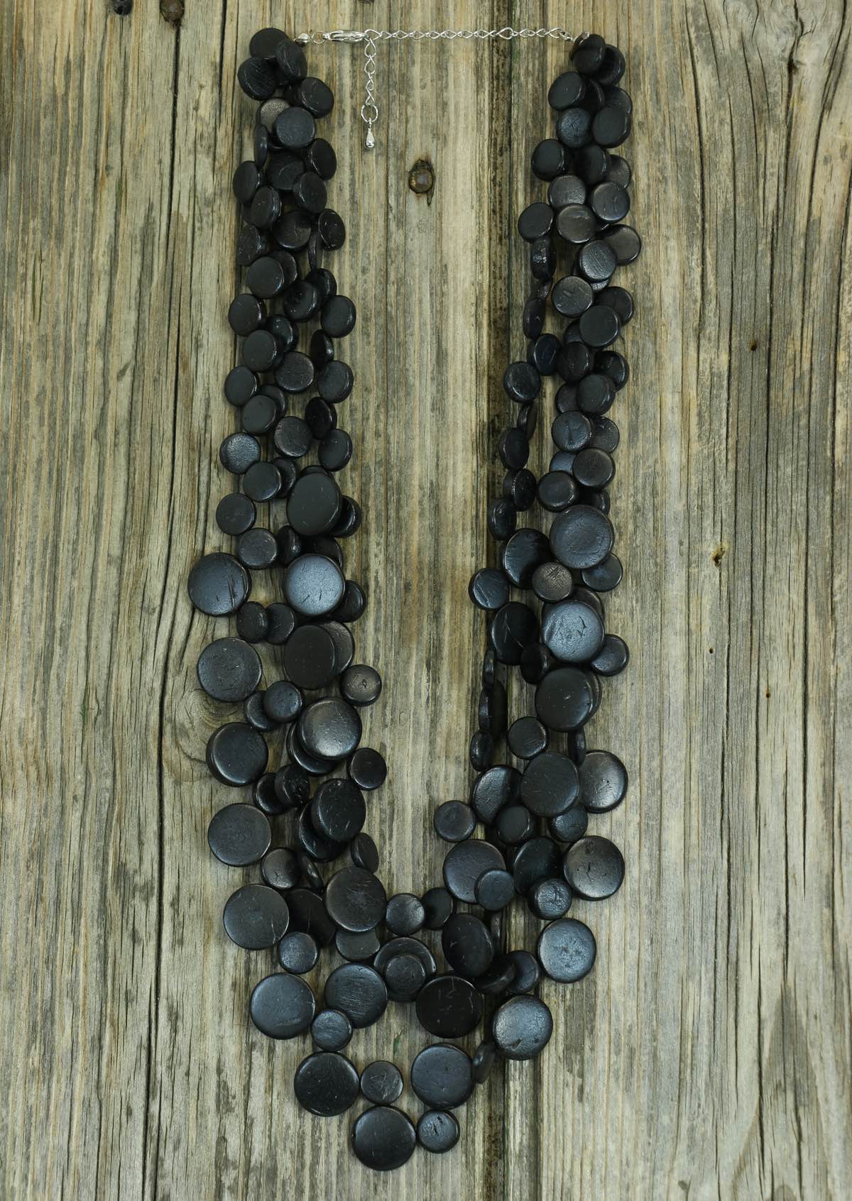 round disc wood bead necklace black