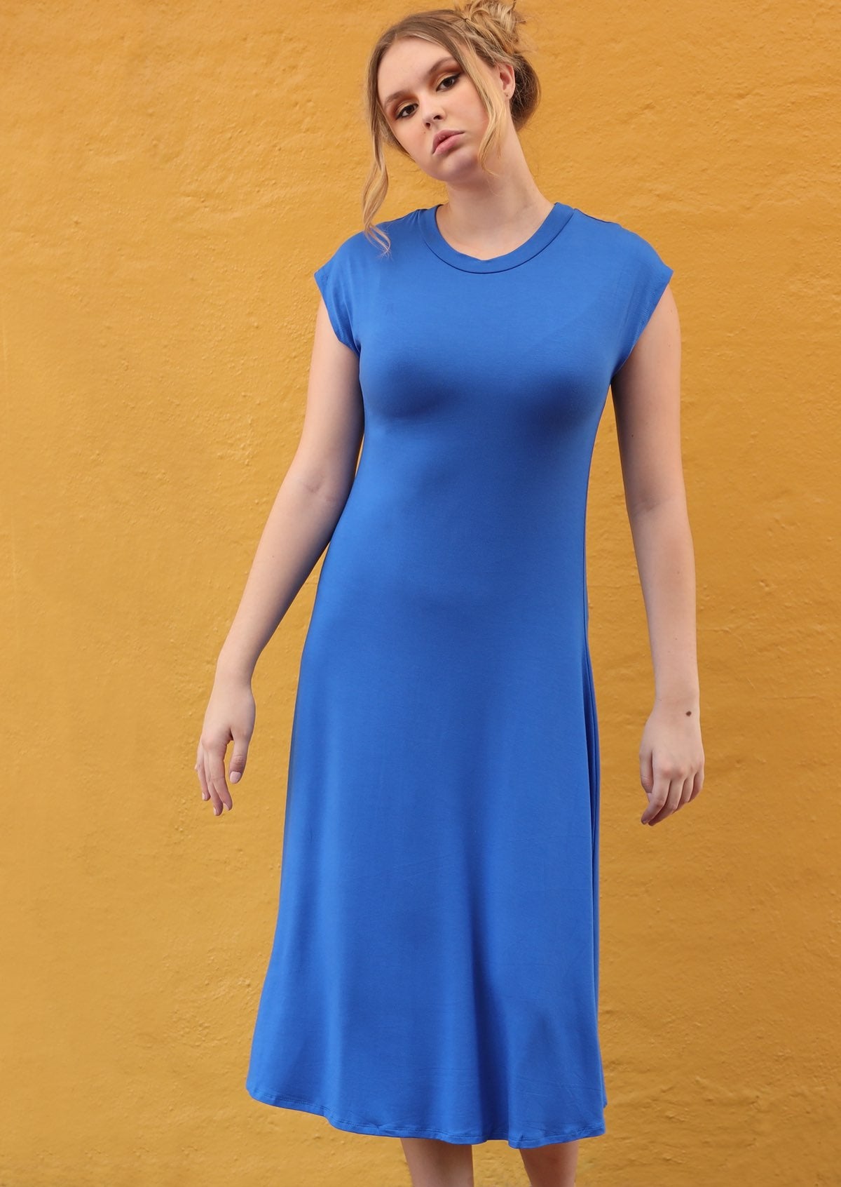 short sleeve blue dress