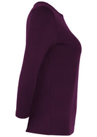 side view 3/4 sleeve purple women's top