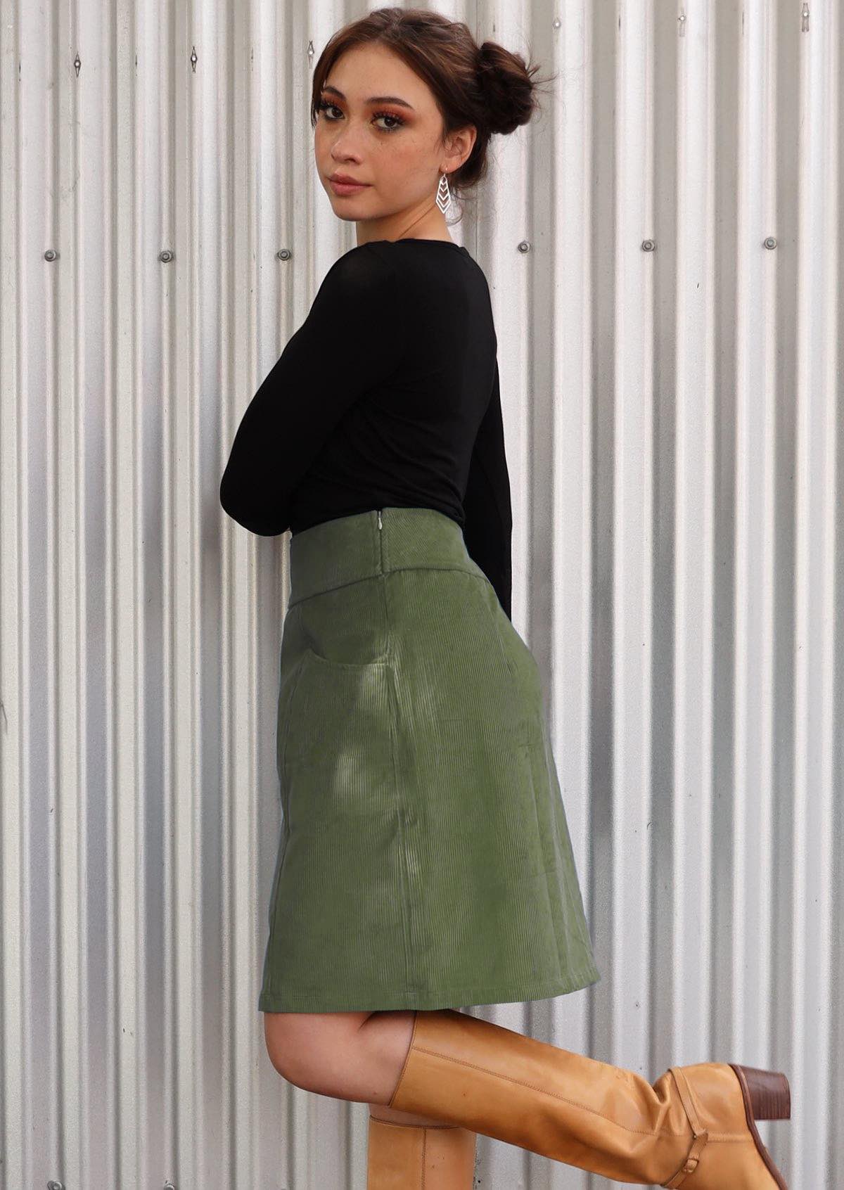 slight a-line cord skirt side zipper