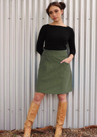 knee length women's cord skirt
