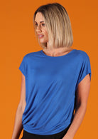 women's short sleeve top soft stretch rayon blue