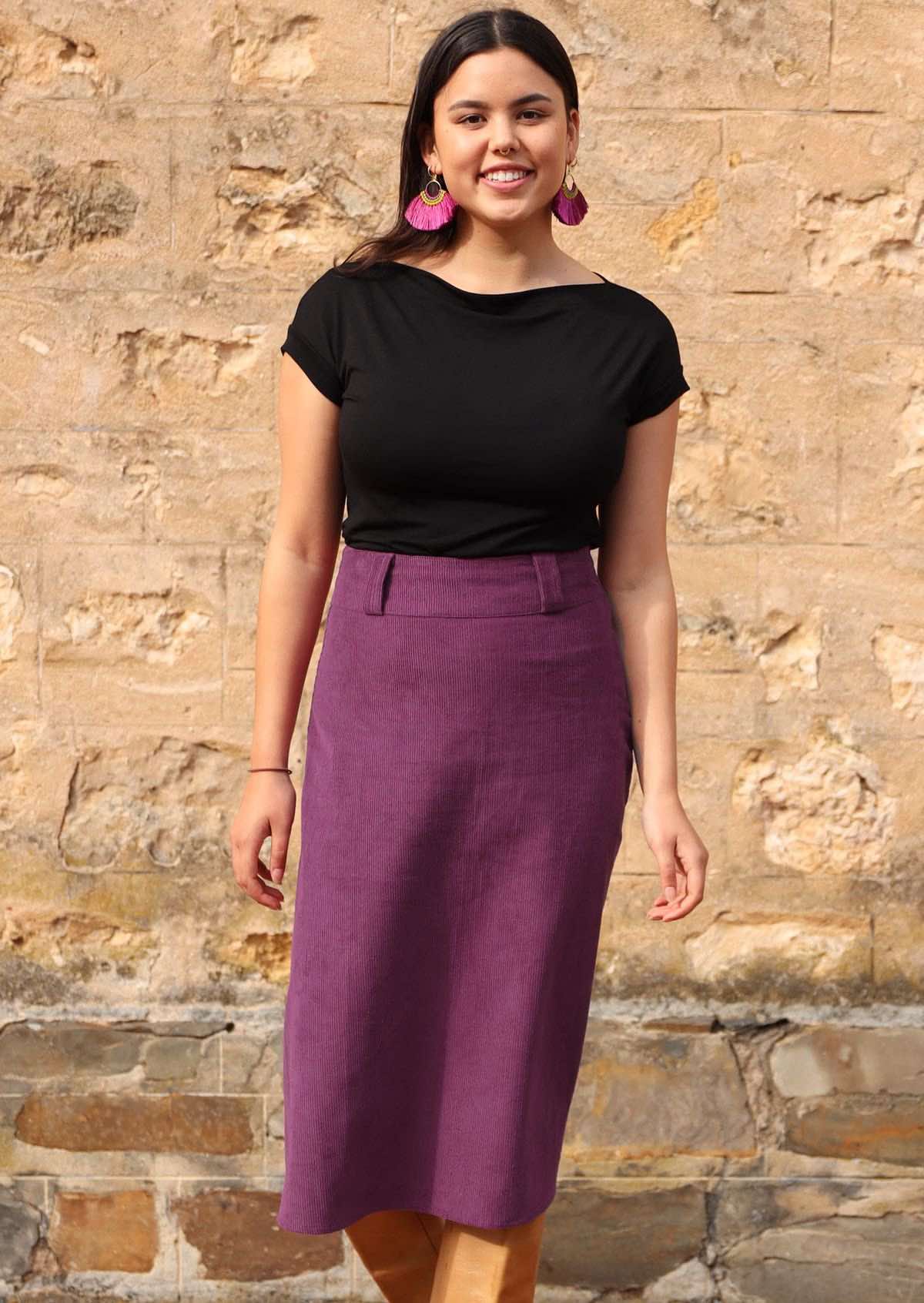 women's cord skirt a-line purple