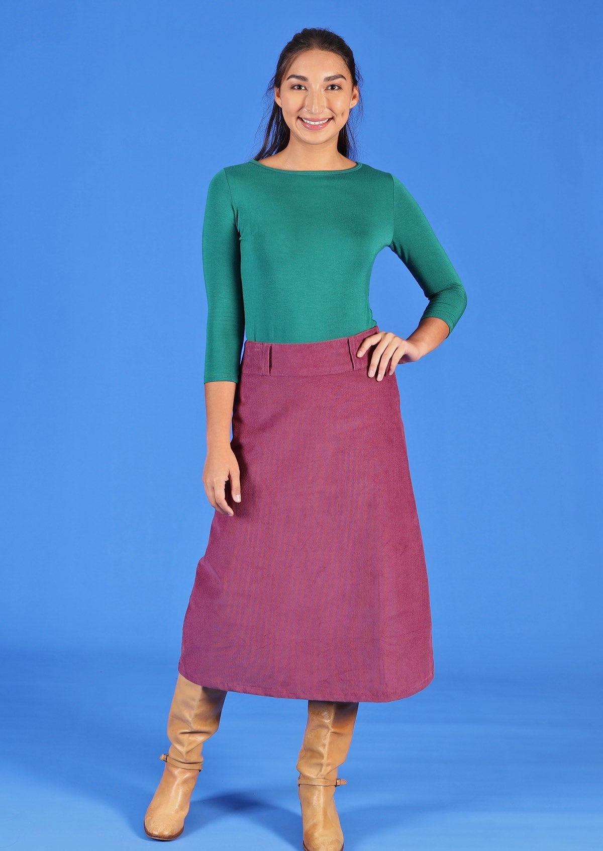 Belt Loop Skirt Amaranth Purple long corduroy cotton skirt