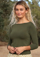 3/4 sleeve women's top olive green