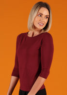 3/4 sleeve soft stretch top maroon