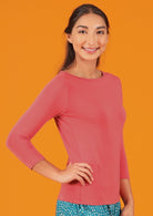 3/4 sleeve women's basic top pink