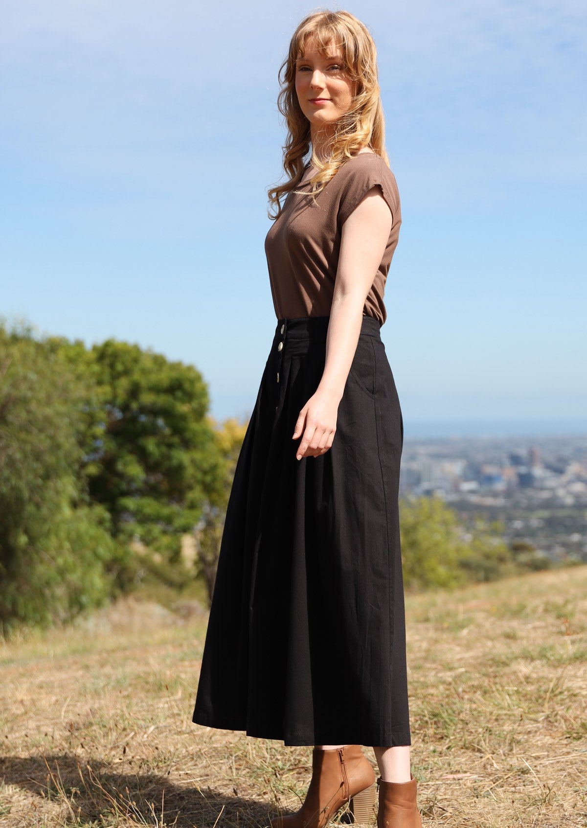 button down maxi skirt side pockets