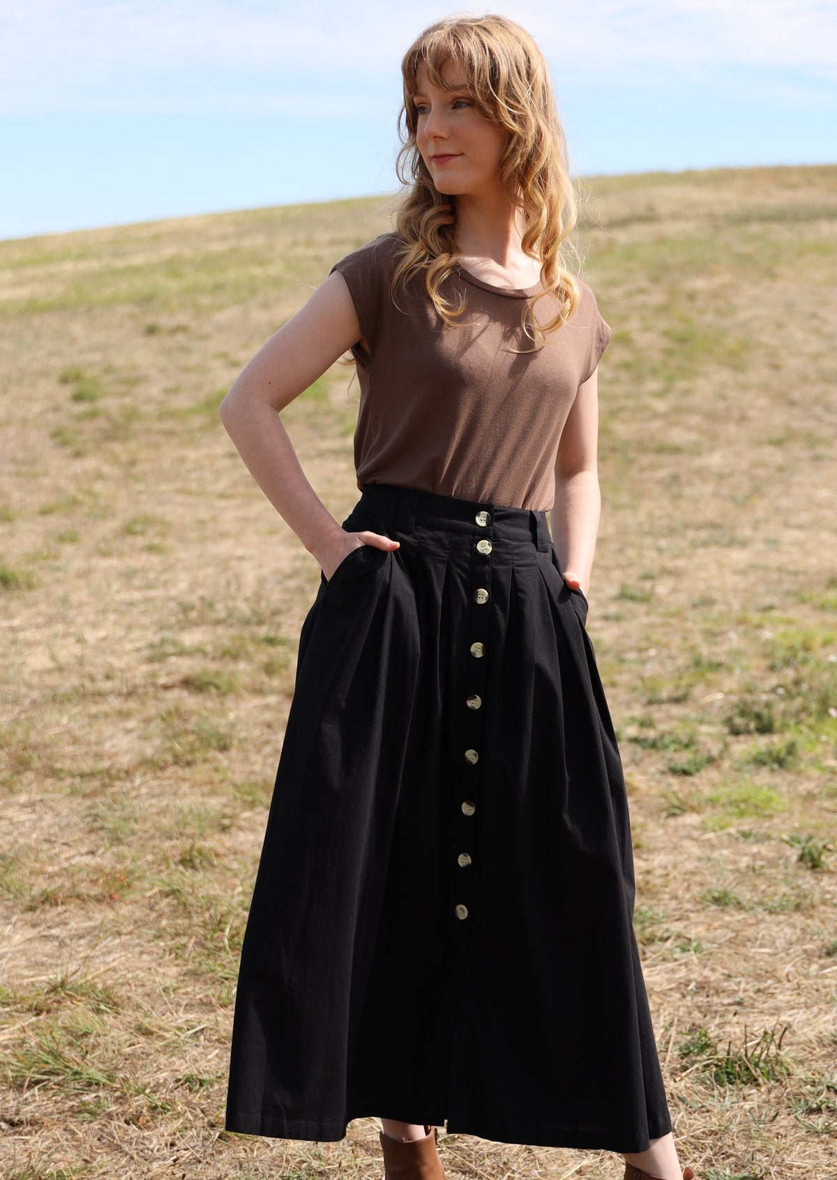 full button down maxi skirt with pockets
