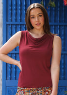 Cowl Neck Singlet Top sleeveless cowl neck fitted soft stretch rayon maroon red | Karma East