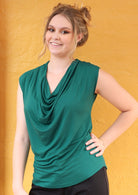 soft stretch rayon cowl neck top green