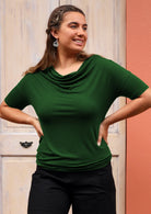 soft stretch rayon forest green top